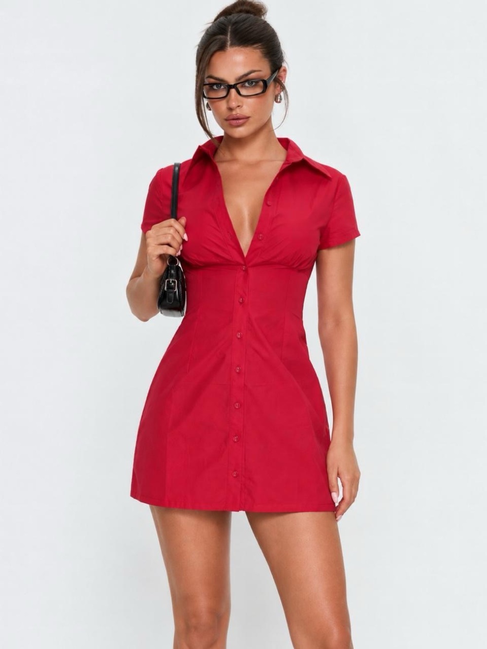 Princess Polly Red Button-Front Mini Dress